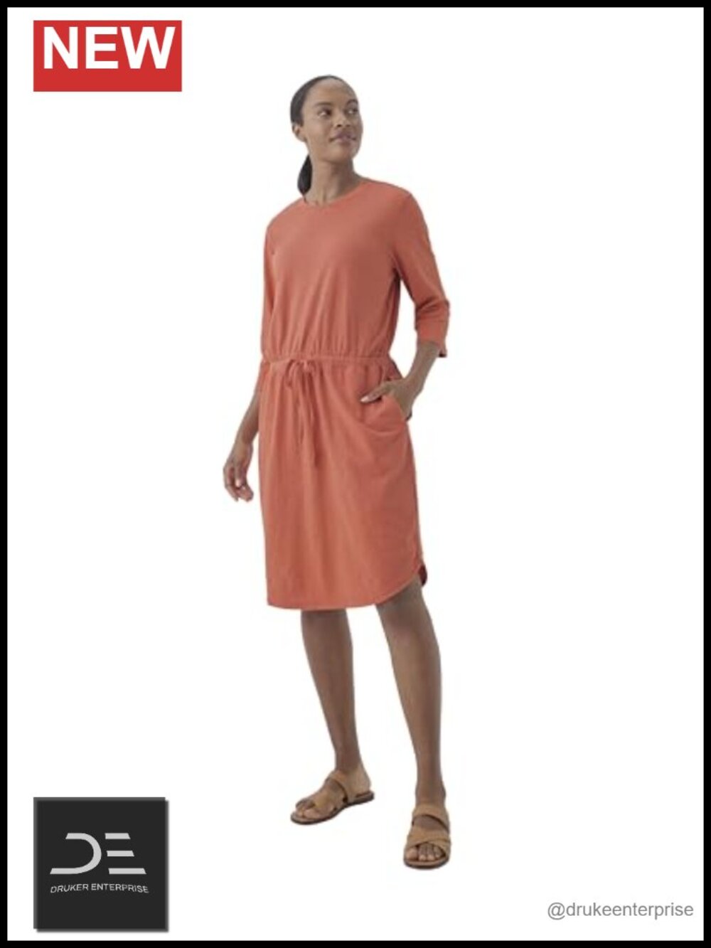 Organic Cotton Relaxed Tie Waist Dress Casual Summer A-Line